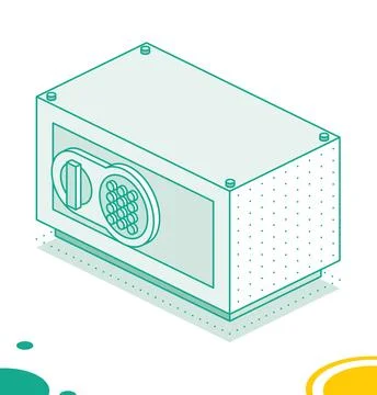 Isometric safe. Outline object isolated on white background. Icon of security Stock Illustration