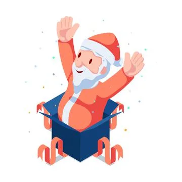 Isometric Santa Claus Come Out from Black Present Box Stock Illustration