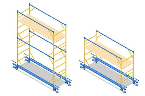 Isometric Scaffolding frame. Labor risks prevention about using scaffolds safely Ilustración de archivo