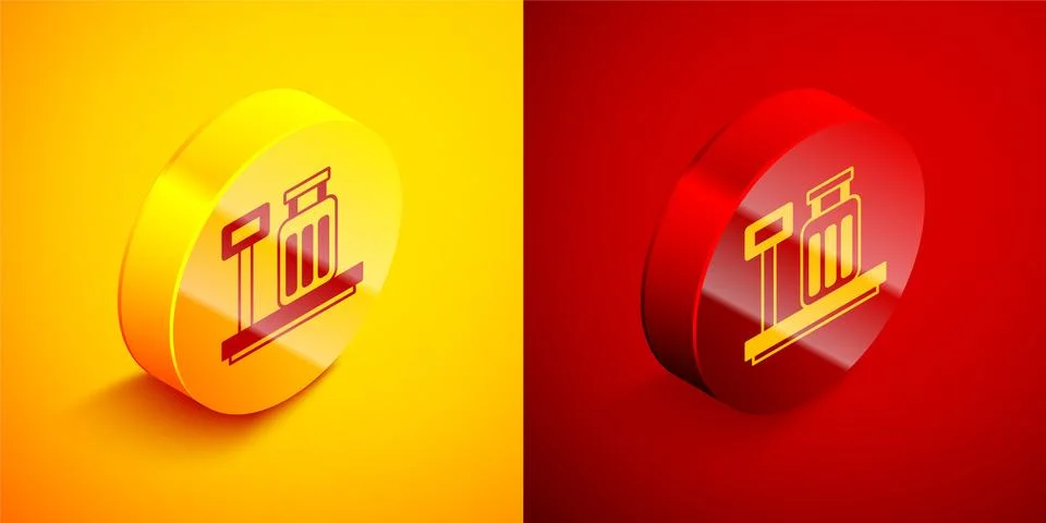 Isometric Scale with suitcase icon isolated on orange and red background 库存插图