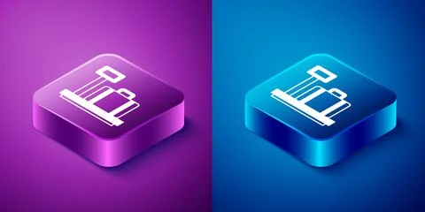 Isometric Scale with suitcase icon isolated on blue and purple background 스톡 일러스트