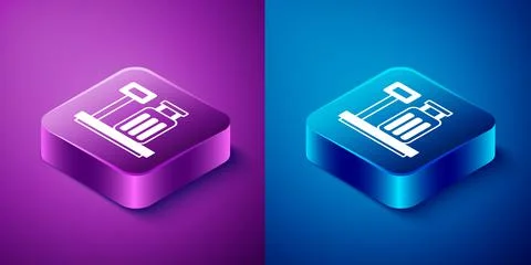 Isometric Scale with suitcase icon isolated on blue and purple background Stock Illustration