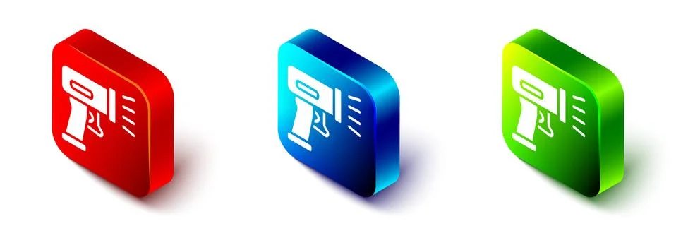 Isometric Scanner scanning bar code icon isolated on white background. Barcode 스톡 일러스트