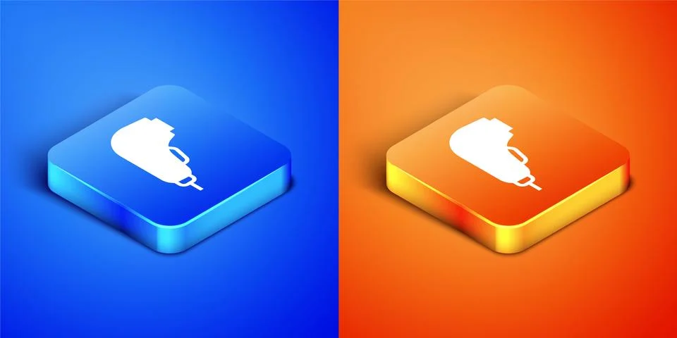 Isometric Scanner scanning bar code icon isolated on blue and orange background 스톡 일러스트