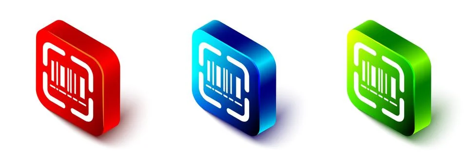 Isometric Scanner scanning bar code icon isolated on white background. Barcode Stockillustratie