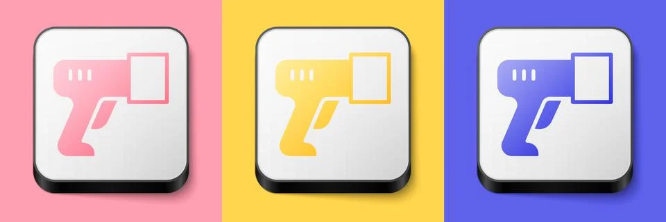 Isometric Scanner scanning bar code icon isolated on pink, yellow and blue Stock Illustration