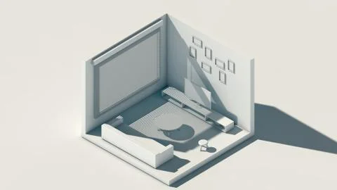 Isometric scene, 3d rendering room, amazing white rendering Stock Illustration