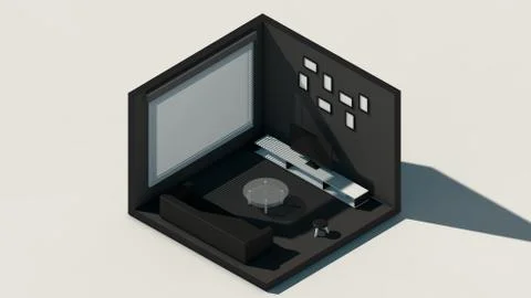 Isometric scene, 3d rendering room, amazing rendering, black and white 스톡 일러스트
