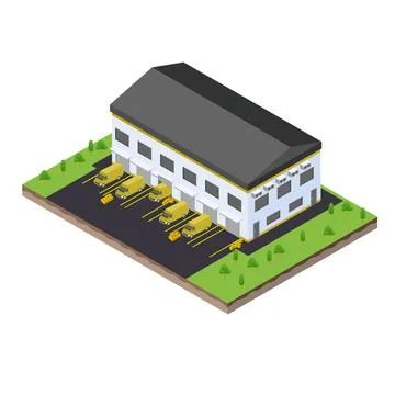 Isometric scene of van at warehouse logistic hall unloading process in Compan Illustrazione stock