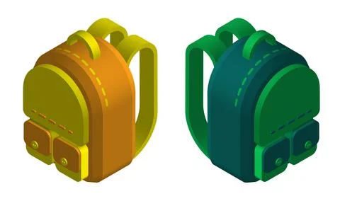 Isometric school backpack. September 1, beginning of school year Stock Illustration