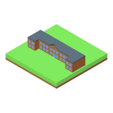 Isometric school building on green landscape Ilustración de archivo