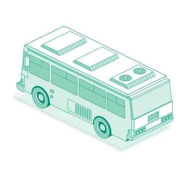 Isometric school bus. Rear back view. Outline object isolated on white back.. Stock Illustration
