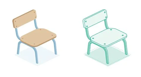 Isometric school chair. Illustration. Object isolated on white background. Stock Illustration