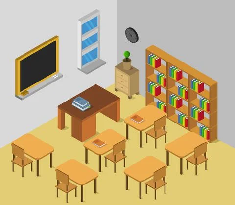 Isometric school class in vector on a white background Stock Illustration