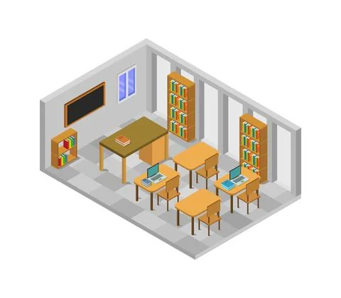Isometric school class in vector on a white background Stock Illustration