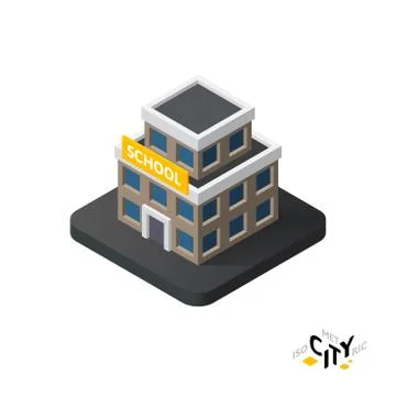 Isometric school icon, building city infographic element, vector illustration Ilustración de archivo
