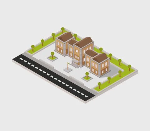 Isometric school icon illustrated in vector on white background Stock Illustration