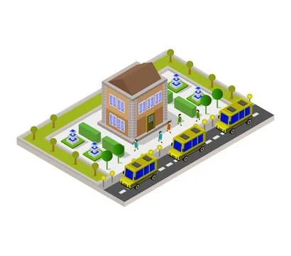 Isometric school illustrated in vector Stock Illustration