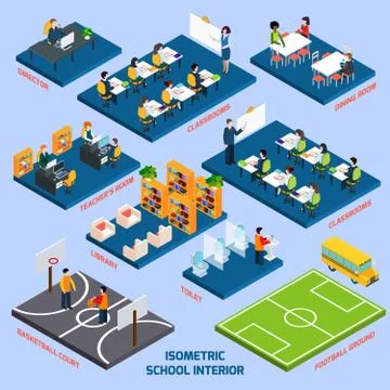 Isometric School Interior Stock Illustration