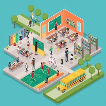 Isometric School Interior Illustrazione stock