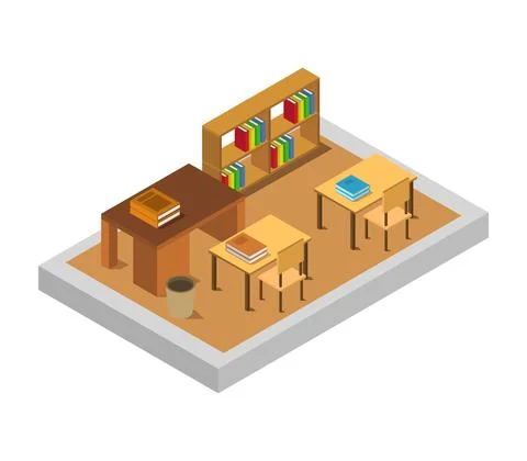 Isometric school room in vector on white background Stock Illustration
