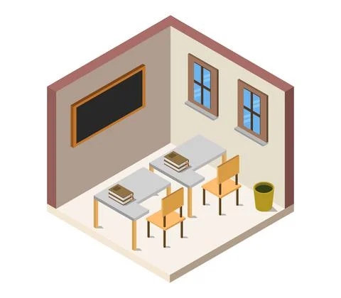 Isometric school room in vector on white background Stock Illustration