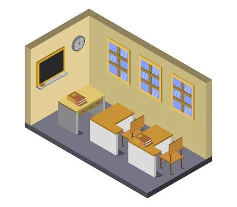 Isometric school room in vector on white background 스톡 일러스트