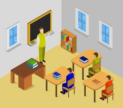 Isometric school room in vector on white background Stock Illustration