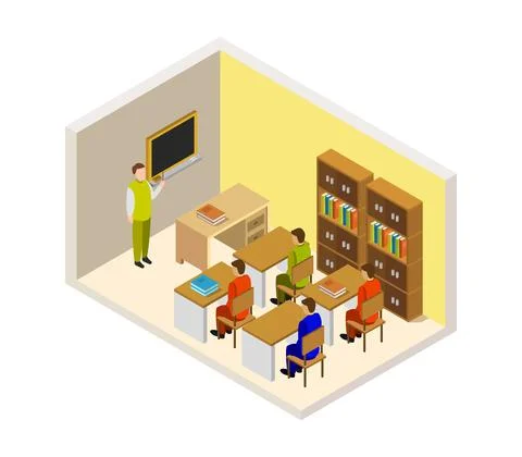 Isometric school room in vector on white background Stock Illustration