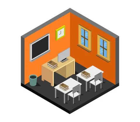 Isometric school room in vector on white background Stock Illustration