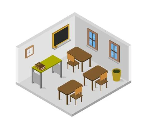 Isometric school room in vector on white background 스톡 일러스트