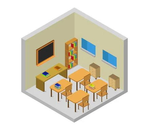 Isometric school in vector on a white background Stock Illustration