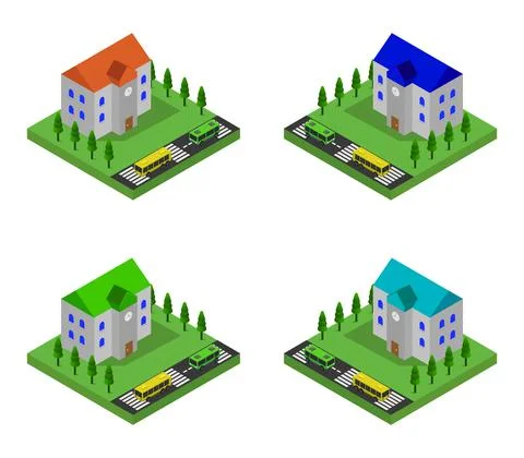 Isometric school in vector on a white background Stock Illustration