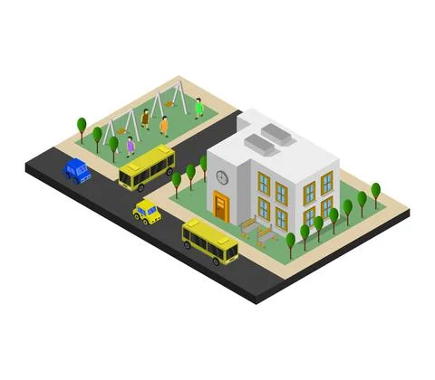 Isometric school in vector on a white background Stock Illustration