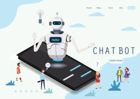 Isometric Science Chat bot, smartphone concept. Artificial Intelligence Illustrazione stock