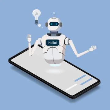 Isometric Science Chat bot, smartphone concept. Artificial Intelligence 스톡 일러스트