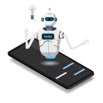 Isometric Science Chat bot, smartphone concept. On line store, shopping Stock Illustration