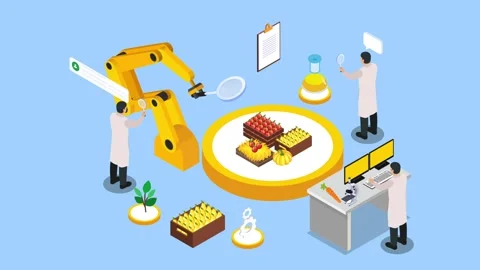 Isometric Scientists Testing and Analysing Food Quality in Laboratory with .. Stock Footage 337943118