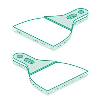 Isometric scraper putty knife. Outline object isolated on white background... Stock Illustration