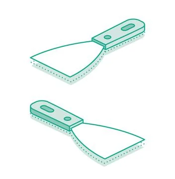 Isometric scraper putty knife. Outline object isolated on white background... Stock Illustration