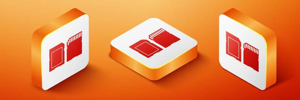 Isometric SD card icon isolated on orange background. Memory card. Adapter icon Illustrazione stock