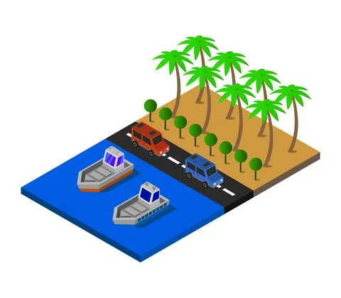 Isometric sea illustrated in vector on a white background Stock Illustration