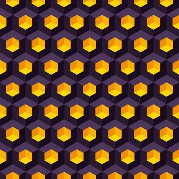 Isometric seamless pattern of black cubes with yellow gold niches. Vector geo Stock Illustration