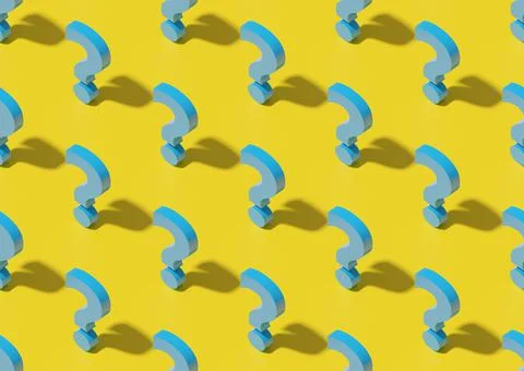 Isometric seamless pattern of blue question marks on yellow background. 3d il Stockillustratie