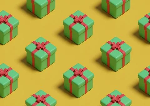 Isometric seamless pattern of green gift boxes. 3d illustration. Stockfoto's