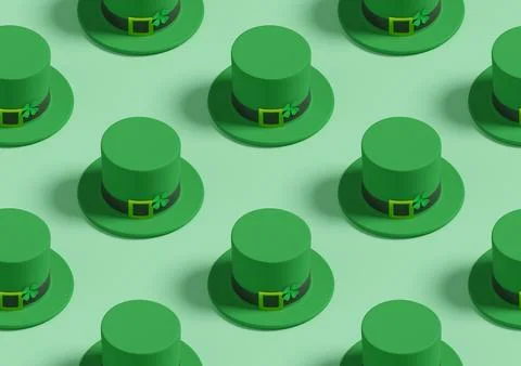 Isometric seamless pattern of leprechaun hat with clover. St. Patrick's day.. Stock Illustration