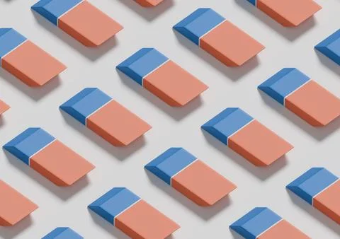 Isometric seamless pattern of pencil and ink eraser. 3D illustration. 库存插图