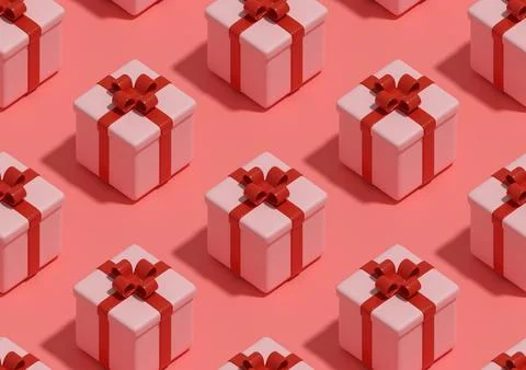 Isometric seamless pattern of pink gift boxes. 3d illustration. イラスト素材