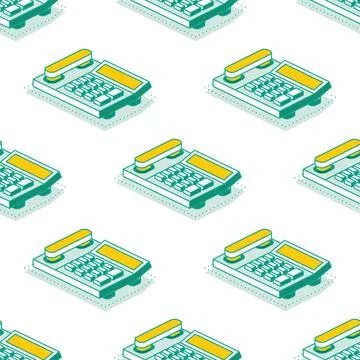 Isometric seamless pattern with row of office telephones. Objects isolated .. イラスト素材