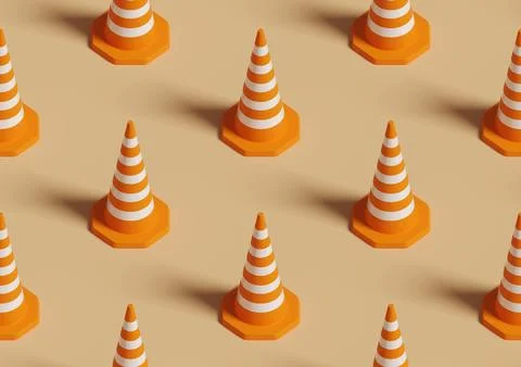 Isometric seamless pattern of safety cone. 3d illustration. Stock Illustration